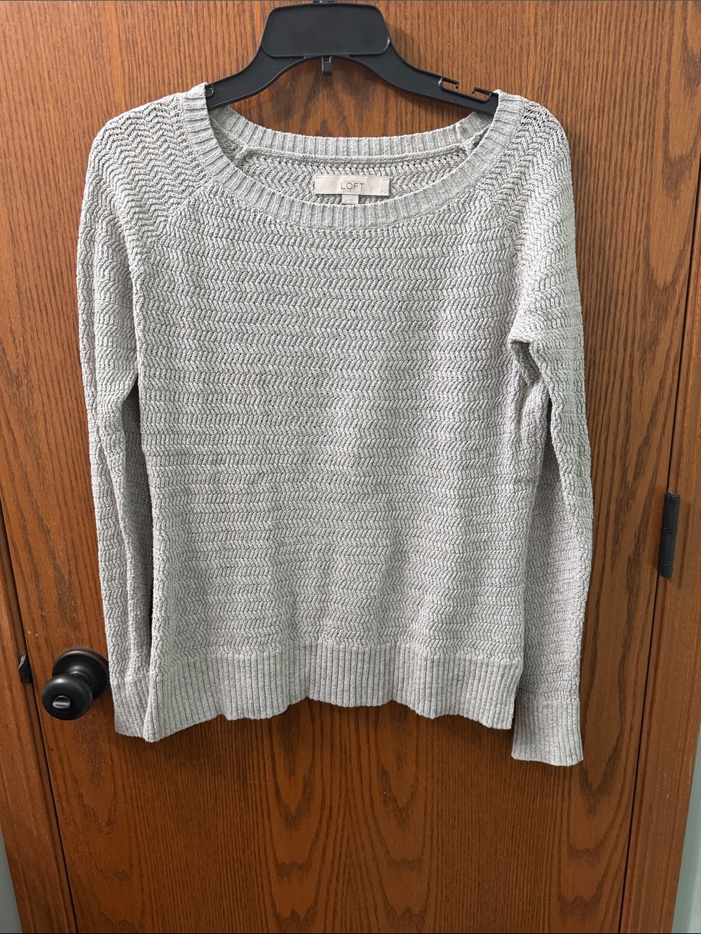 LOFT Light Gray Textured Crewneck Sweater